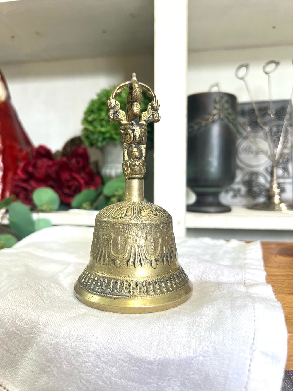 Vintage brass bell decor Tibetan style temple